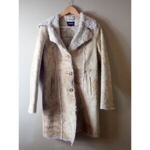 Express Vintage Suede Penny Lane Coat L Brown Faux Fur Afghan Boho Indie